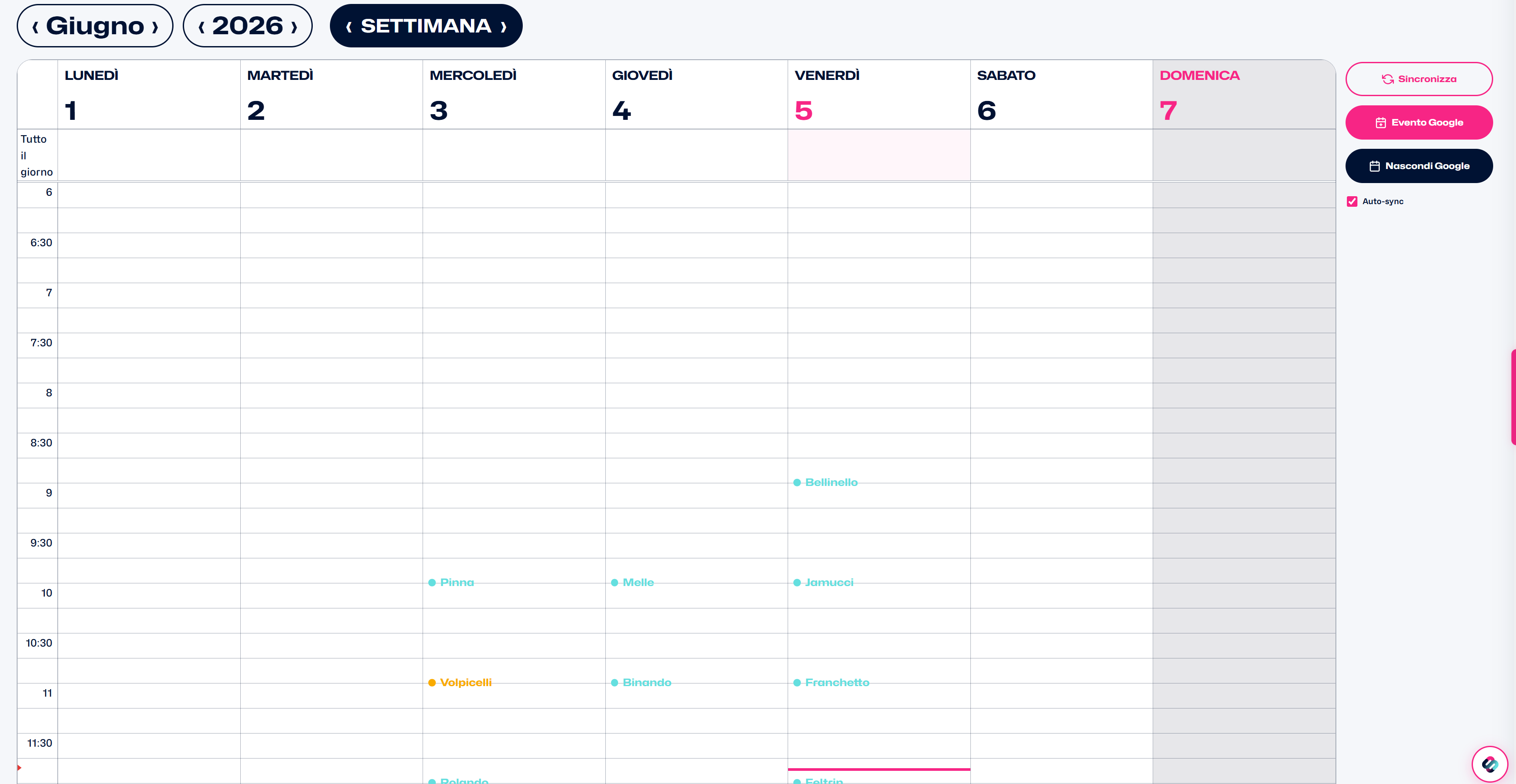 Agenda vista settimana